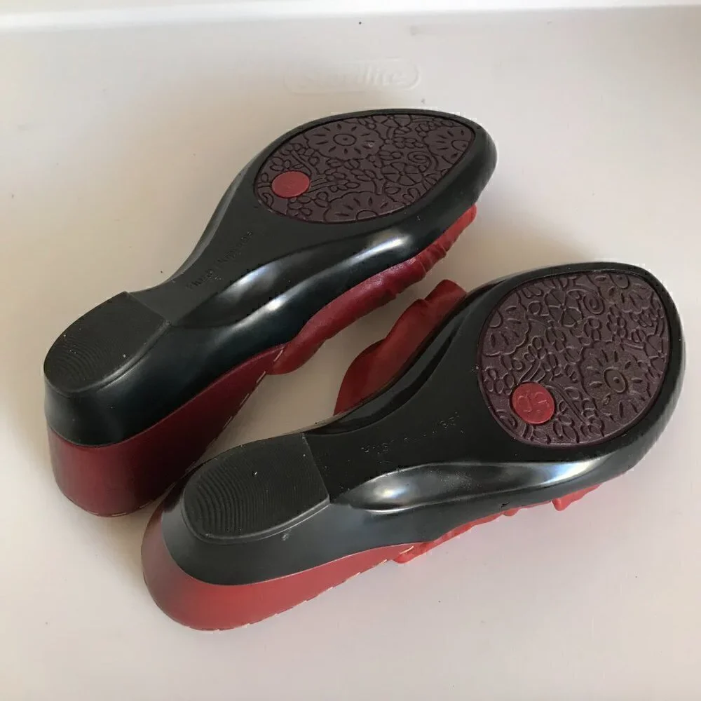 Hush Puppies Open Toe Red Leather Wedge Slides Size 8 - Picture 6 of 6